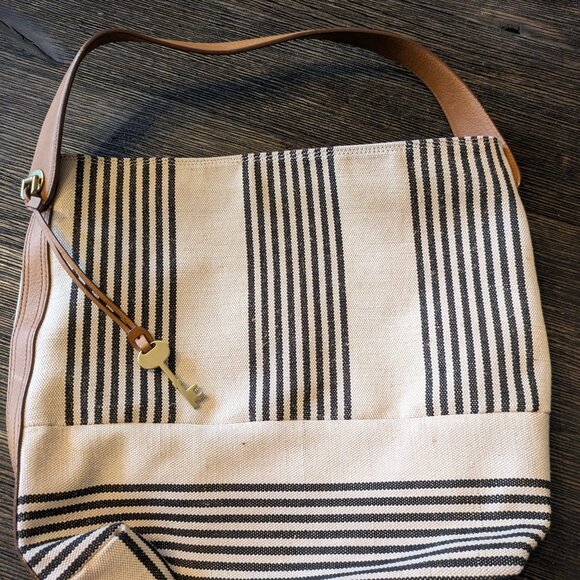 Fossil Maya Hobo Tan and Blue Striped Shoulder Bag - Picture 3 of 3